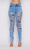 All Over Destroyed and Distressed Denim Jeans - Acid Wash Blue